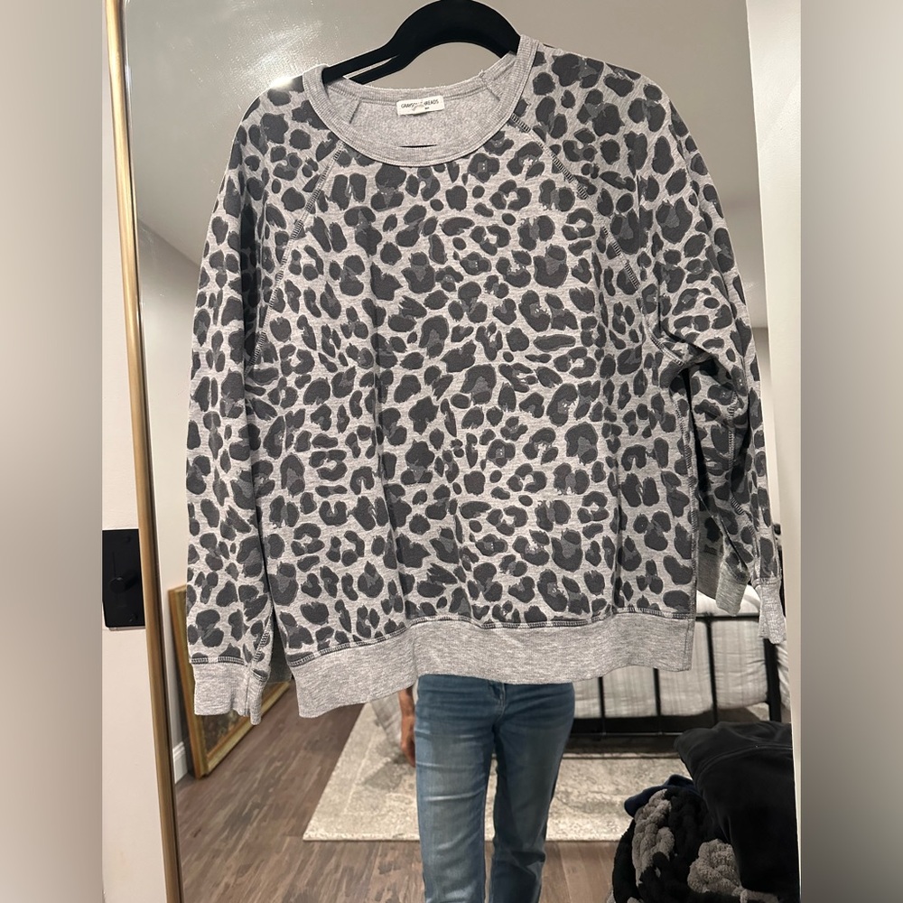 Grayson Threads Gray Crew Neck Leopard Sweater